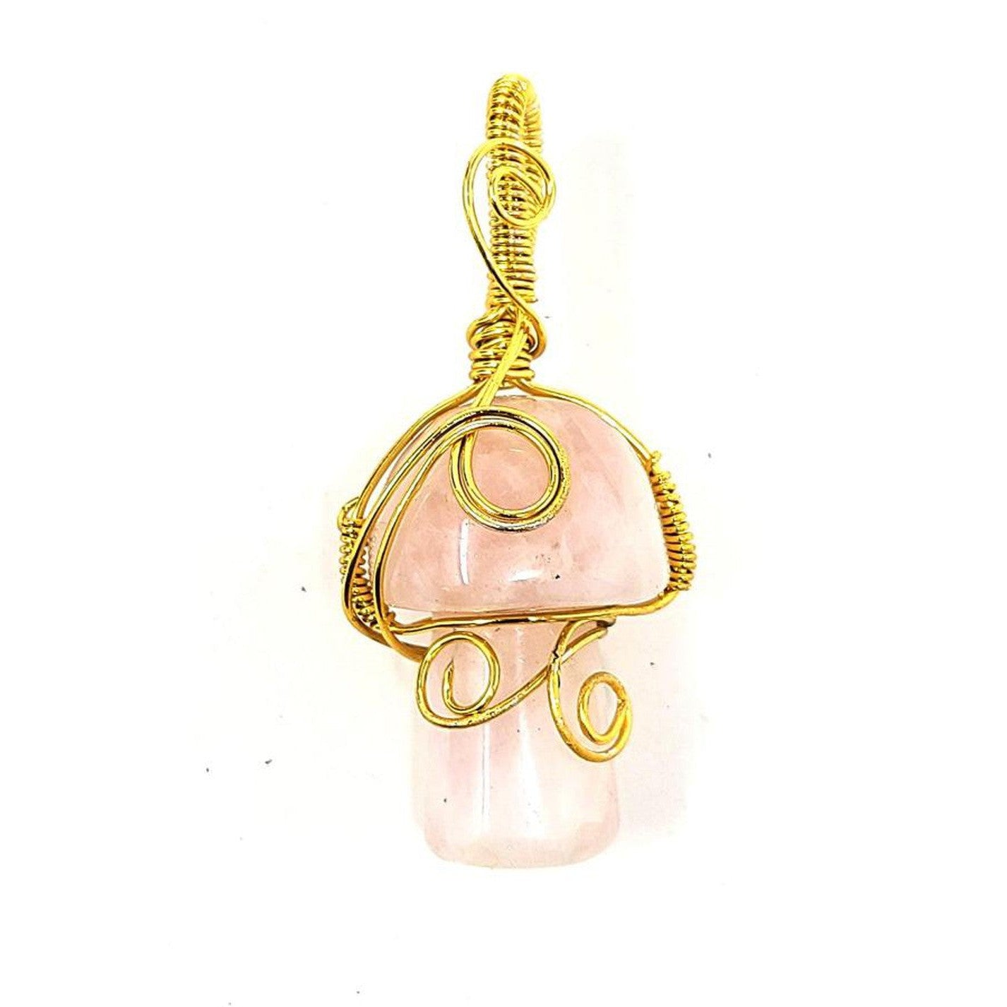 Wire Wrapped Mushroom Pendant - Rose Quartz